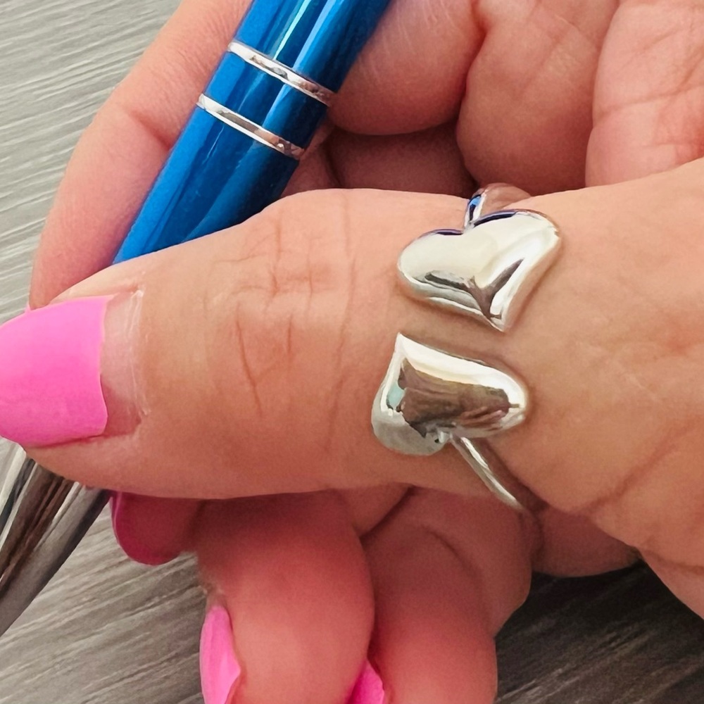 Sterling Silver Open Heart Ring - Pink Accent